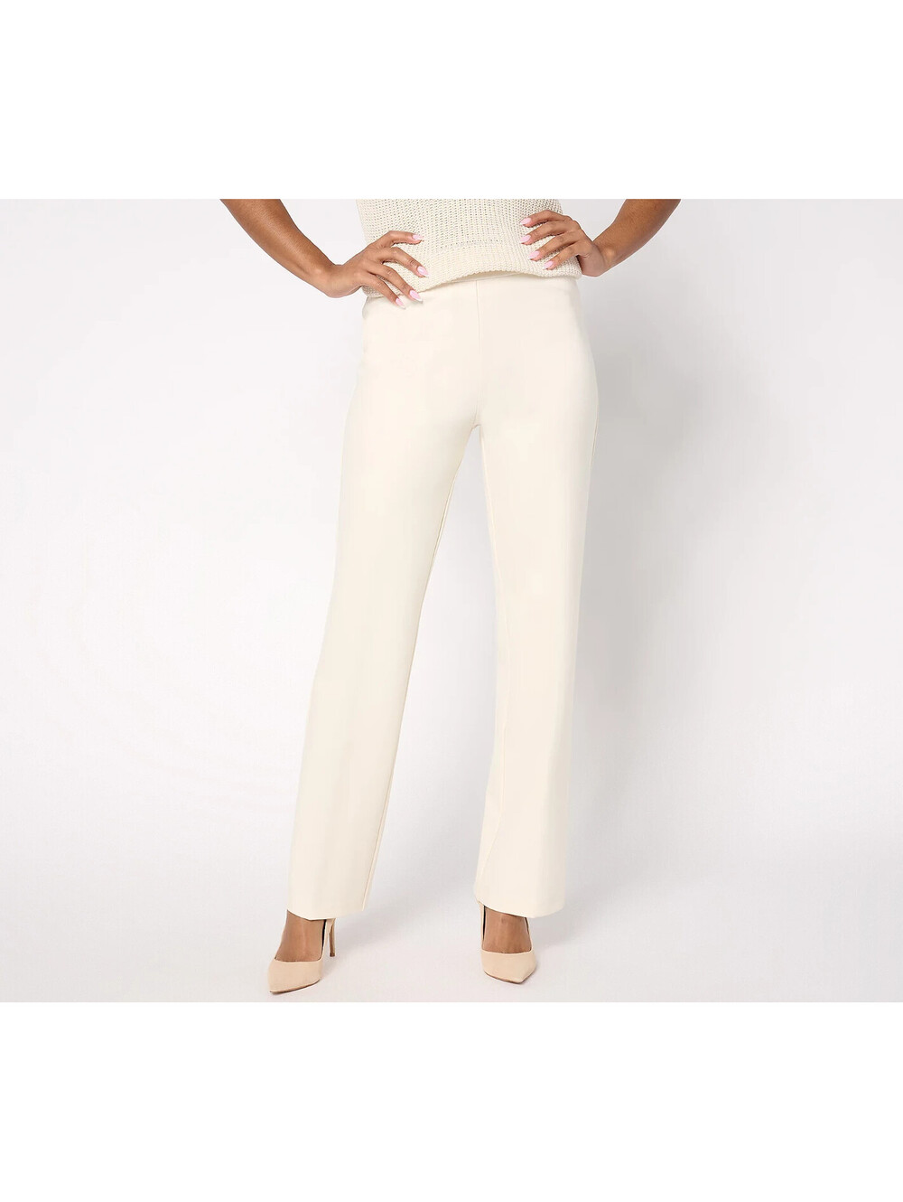 Dennis Basso Regular Ponte Knit Boot Cut Pants Whip Cream, M #G6
